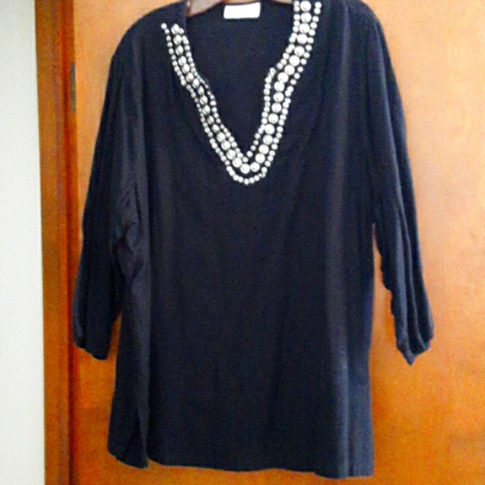 Light weight V neck beaded cotton long sleeve  top